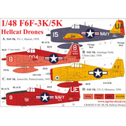 UR48205 UpRise 1/48 Декаль для F6F-3K/5K Hellcat Drones с тех. надписями (удаляемая лаковая подложка)