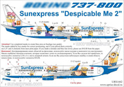 URS1442 Sunrise 1/144 Decals for 737-800 Sunexpress (TC-SOH) Despicable Me 2 minions with stencil for the Zvezda model