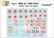 RVD72017 R. V. AIRCRAFT 1/72 Decals for MiG-15 Soviet aces in Korea