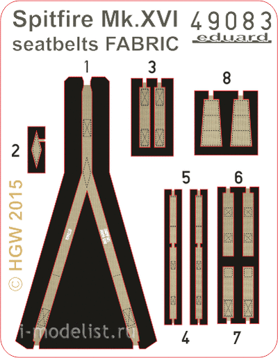 49083 Eduard 1/48 Фототравление для Spitfire Mk. XVI ремни FABRIC