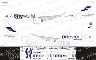 359-002 Ascensio 1/144 Декаль для airbu A350-900 One World (Finnair)