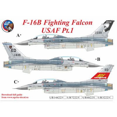 UR48223 Sunrise 1/48 Decal for F-16B Fighting Falcon USAF Pt.1