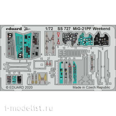 SS727 Eduard 1/72 Цветное фототравление для MiGG-21ПФ Weekend