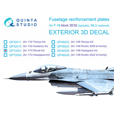 QP72001 Quinta Studio 1/72 Усиливающие накладки для F-16 block 30/32 (Revell)