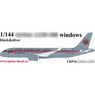 URP16 UpRise 1/144 Декали для A220-200 окна (black)