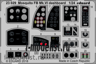 23029 Eduard photo etched parts for 1/24 Mosquito FB Mk. VI instrument panel