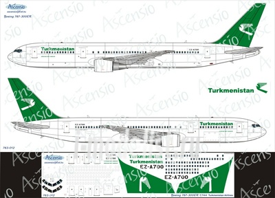 763-012 Ascensio 1/144 Scales the Decal on the plane Boeng 767-300 (Turkmenistan Airlines)