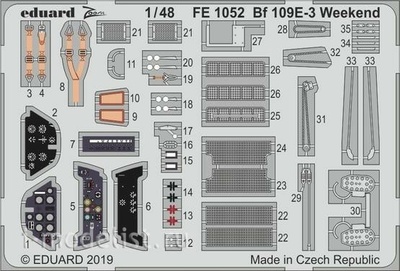 FE1052 Eduard 1/48 Set of photo-etched parts for Bf 109E-3 Weekend
