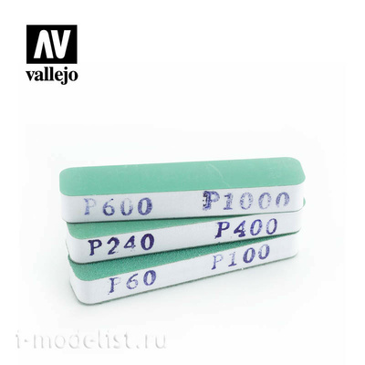 T04002 Vallejo Набор шлифовальных губок Vallejo / 3 шт. (90х19х12 мм, разной зернистости)