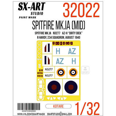 32022 SX-Art 1/32 Окрасочная маска Spitfire Mk. I N3277 AZ-Н 
