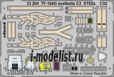 33204 Eduard 1/32 Фототравление для TF-104G с сидениями C2, сталь
