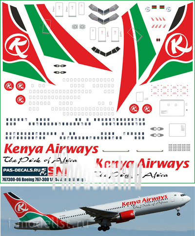 767300-06 PasDecals 1/144 Decal for Boing 767-300 Kenya Airways