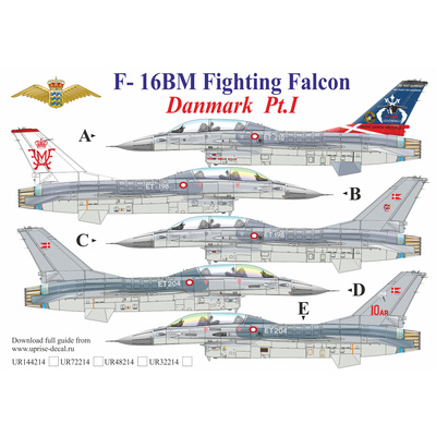 UR72214 UpRise 1/72 Декали для F-16BM Fighting Falcon Danmark Pt.1