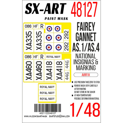 48127 SX-Art 1/48 Окрасочная маска Fairey Gannet AS.1/AS.4 опознавательные знаки (Airfix)