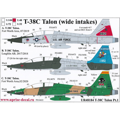 UR48184 Sunrise 1/48 Decal for T-38C Talon Pt.1 (wide intakes)