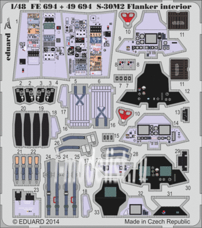 FE694 Eduard 1/48 Цветное фототравление для С-30M-2 Flanker interior S. A.