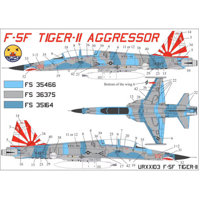 UR72103 UpRise 1/72 Декали для F-5F Tiger-II Aggressor VFC-111, с тех. надписями