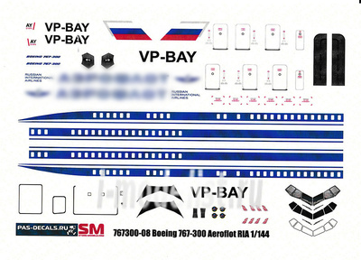767300-08 PasDecals 1/144 Decal for Boeing 767-300 A-flot Russian international Airlines