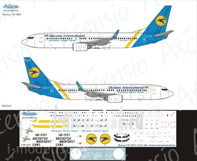 738-027 Ascensio 1/144 Декаль на самолет боенг 737-800 (Ukraine International Airlines)
