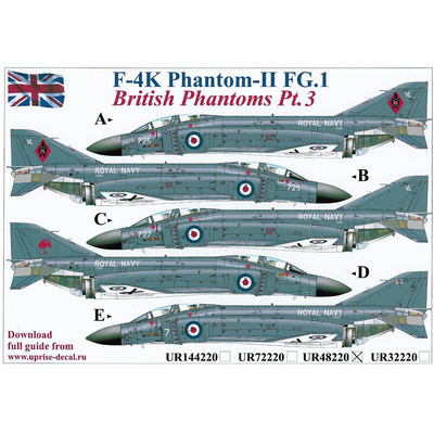 UR48220 UpRise 1/48 Декали для F-4K Phantom-II FG.1, British Phantoms Pt.3, FFA (удаляемая лаковая подложка)