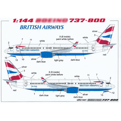 URC1441 UpRise 1/144 Декали для 737-800 British Airways с полным набором тех. надписей