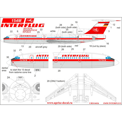 URS14416 UpRise 1/144 Декали для Тушка-154M Interflug