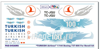 pas045 PasDecals 1/144 Decals Boeing 737-800 Turkish airlines 100