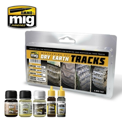 AMIG7437 Ammo Mig Набор для везеринга траков в сухой грязи / Dry Earth Tracks Weathering Set