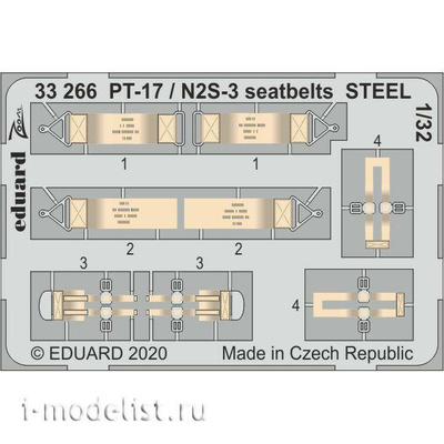 33266 Eduard 1/32 Фототравление для PT-17 / N2S-3 ремни, сталь