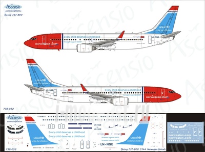 738-052 Ascensio 1/144 Декаль на самолет боенг 737-800 (Norwegian (Unicef))