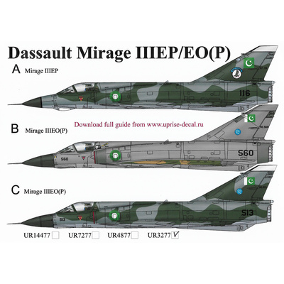UR3277 UpRise 1/32 Декаль для Mirage IIIEP/EP(O) Pakistan Air Force FFA (удаляемая лаковая подложка) 