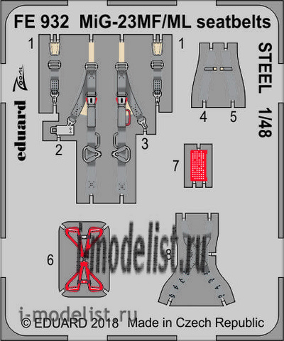 FE932 Eduard 1/48 Фототравление для модели MiGG-23MF/ ML seatbelts STEEL