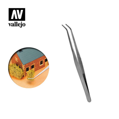 T12009 Vallejo Пинцет из нержавеющей стали с изогнутым наконечником (175 мм) / Curved Tip Stainless Steel Tweezers (175 mm)