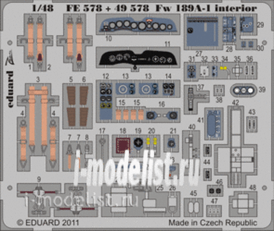 FE578 Eduard 1/48 Цветное фототравление для Fw 189A-1 interior S. A.