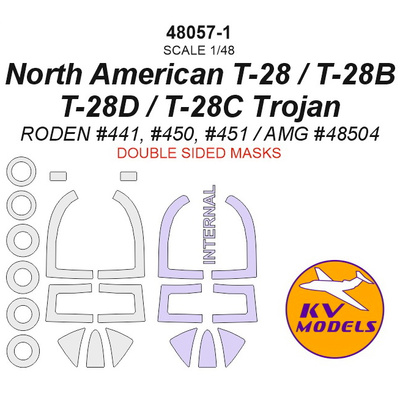 48057-1 KV Models 1/48 Окрасочная маска для North American T-28 / T-28B / T-28D / T-28C Trojan - Двусторонние маски + маски на диски и колеса