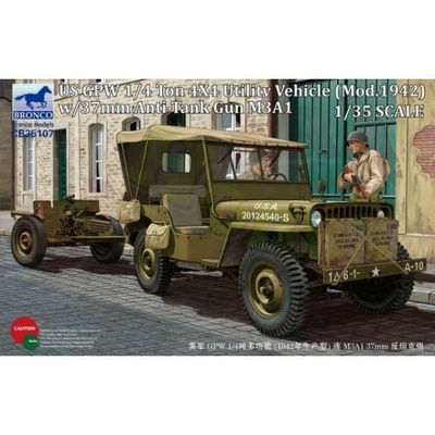 CB35107 Bronco 1/35 US GPW 4x4 Light Utility Truck with 37mm Anti-Tank Gun M3A1