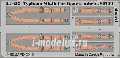 23025 Eduard photo etched parts for the 1/24 Typhoon Mk. Ib Car Door straps STEEL