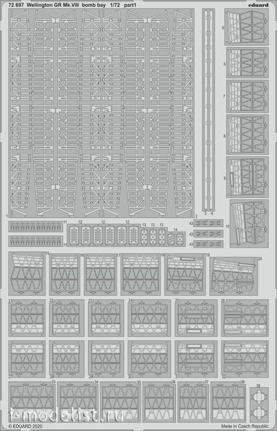 72697 Eduard 1/72 Фототравление для Wellington GR Mk.VIII bomb bay (AIRFIX)