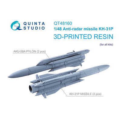 QT48160 Quinta Studio 1/48 Противорадиолокационные ракеты Х-31ПД с пусковыми устройствами, 2 шт. (для всех моделей)