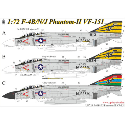 UR724 UpRise 1/72 Декали для F-4J Phantom-II VF-151, без тех. надписей