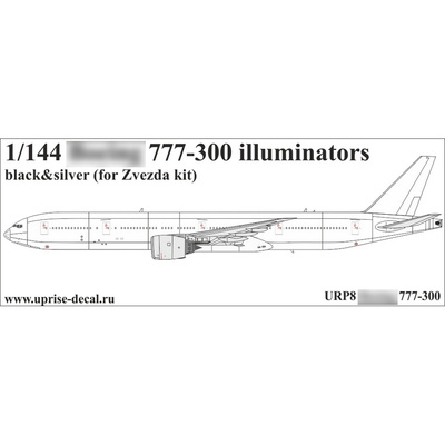 URP8 Sunrise 1/144 Decal for 777-300 airliner, portholes, black