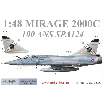 UR48101 UpRise 1/48 Декали для Mirage 2000C 100-ans SPA124