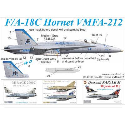 UR48100 UpRise 1/48 Декали для F/A-18C Hornet VMFA-212