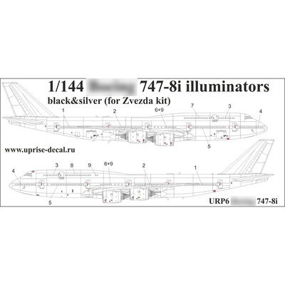 URP6 UpRise 1/144 Декаль для авиалайнера 747-8i, иллюминаторы, чёрные