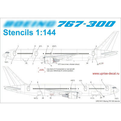 URS14411 Sunrise 1/144 Decals for 767-300 tech. inscriptions