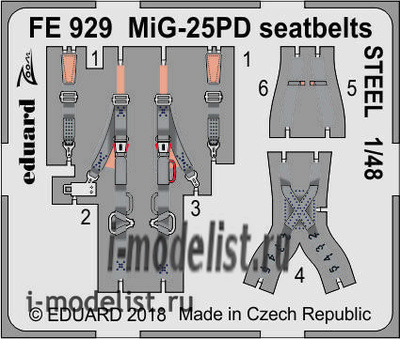 FE929 Eduard 1/48 Фототравление для модели MiGG-25PD seatbelts STEEL