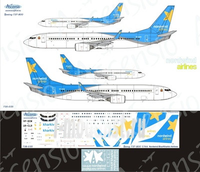 738-035 Ascensio 1/144 Декаль на самолет боенг 737-800 (Nordwind Airlines BLUE)