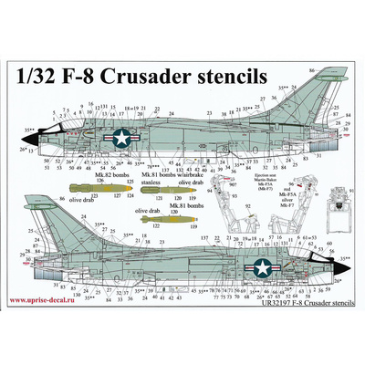 UR32197 UpRise 1/32 Декаль для F-8 Crusader тех. надписи со знаками отличия