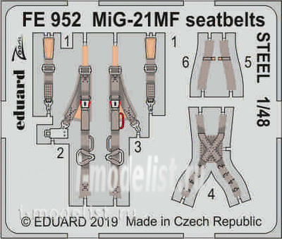 FE952 Eduard 1/48 Фототравление MiGG-21МФ стальные ремни