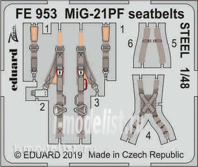 FE953 Eduard 1/48 Фототравление MiGG-21ПФ стальные ремни